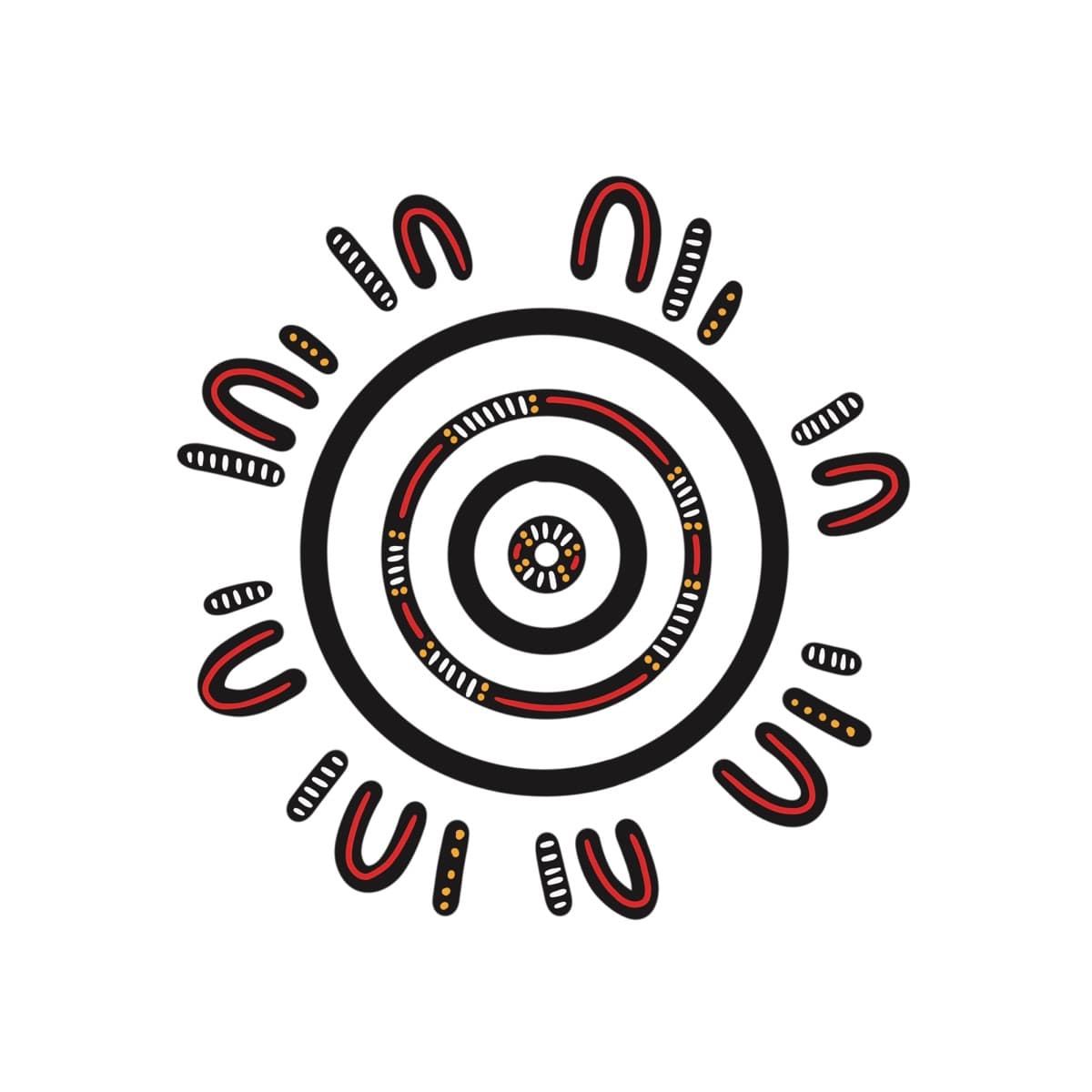 Indigenous artwork — meeting circles connected by pathways, representing connection and supply networks